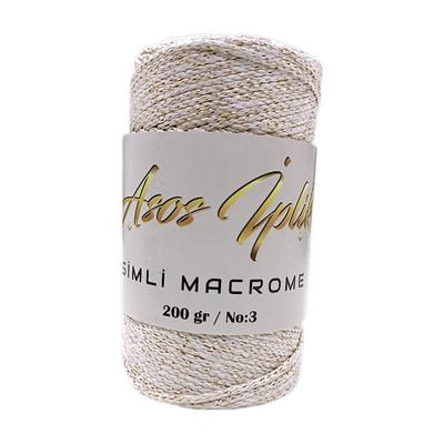  Asos İplik Simli Makrome / Ekru - Açık Gold Simli - 200gr. 1.5mm