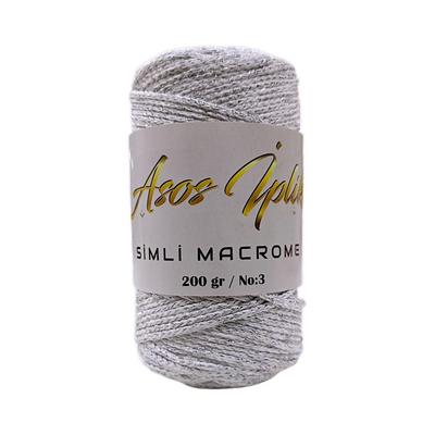  Asos İplik Simli Makrome / Ekru - Gümüş Simli - 200gr. 1.5mm