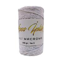  Asos İplik Simli Makrome / Ekru - Mavi Simli - 200gr. 1.5mm