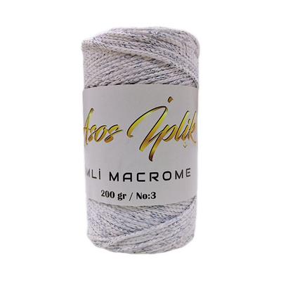  Asos İplik Simli Makrome / Ekru - Mavi Simli - 200gr. 1.5mm