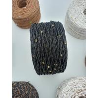 04 No Siyah Gold Pullu Sarılmış Kağıt ip - 1 Adet - 230-250 gr / 250 mt. 