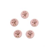 15 mm Ayıcık Ahşap Düğme - 5 Adet Ayıcık Baskılı - Somon