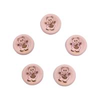18 mm Ayıcık Ahşap Düğme - 5 Adet Ayıcık Baskılı - Somon