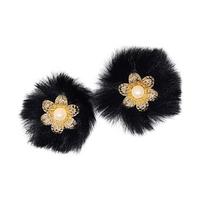 196 No Siyah Altı Yapraklı Çiçek Patik Süsü Çifti