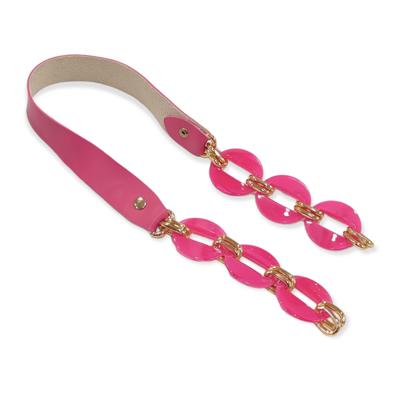 60 cm Deri - Boncuk Detaylı Çanta Sapı (Adet) - Fuşya