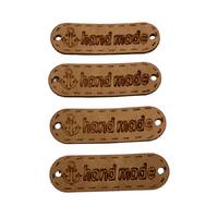 B21 - Handmade Oval Deri Etiket (4 Adet)  - 35 mm Taba