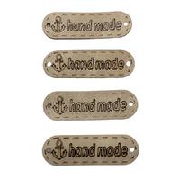B23 - Handmade Oval Deri Etiket (4 Adet) - 35 mm Taş Rengi
