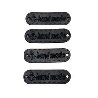 B24 - Handmade Oval Deri Etiket (4 Adet) - 35 mm Siyah
