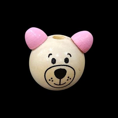 Ahşap Top Şeklinde Ayıcık Boncuk - Ahşap / Pembe