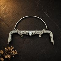 Antik Taşlı Çanta Klipsi - Burs (SN 45) / 20 cm - Gümüş (Dikişli)