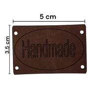 B100 - Handmade Büyük Deri Etiket ( 1 ADET ) - 5x3.5cm Kahverengi