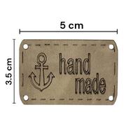 B104 - Handmade Büyük Deri Etiket ( 1 ADET ) - 5x3.5cm Taş Rengi