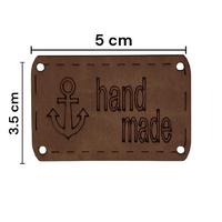 B105 - Handmade Büyük Deri Etiket ( 1 ADET ) - 5x3.5cm Taba