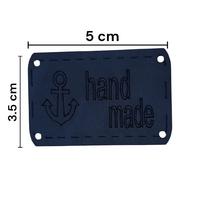 B107 - Handmade Büyük Deri Etiket ( 1 ADET ) - 5x3.5cm Lacivert