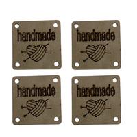 B49 - Handmade Kare Deri Etiket (4 Adet) - 20 mm Taş