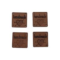 B40 - Handmade Kare Deri Etiket (4 Adet) - 20 mm Kahverengi