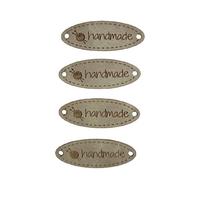 B43 - Handmade Deri Etiket (4 Adet) - 35 mm Taş Rengi