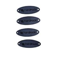 B44 - Handmade Deri Etiket (4 Adet) - 35 mm Lacivert 