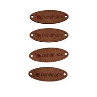 B46 - Handmade Deri Etiket (4 Adet) - 35 mm Taba