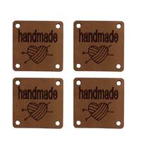 B50 - Handmade Kare Deri Etiket (4 Adet)- 20 mm Taba