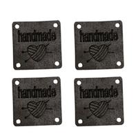B51 - Handmade Kare Deri Etiket (4 Adet) - 20 mm Siyah
