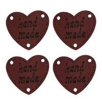 B58 - Handmade Kalp Deri  Etiket (4 Adet) - 23 mm Bordo