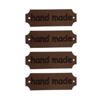 B63 - Handmade Deri Etiket (4 Adet) - 35 mm Kahverengi
