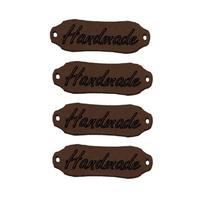 B65 - Handmade Deri Etiket (4 Adet) - 35 mm Kahverengi