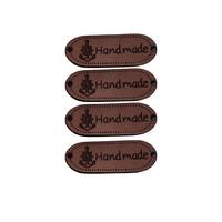 B75 - Handmade Deri Etiket (4 Adet) - 35 mm Kahverengi