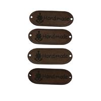 B76 - Handmade Deri Etiket (4 Adet) - 35 mm Koyu Kahverengi