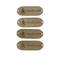 B79 - Handmade Deri Etiket (4 Adet) - 35 mm Taş Rengi