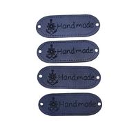 B80 - Handmade Deri Etiket (4 Adet) - 35 mm Lacivert 