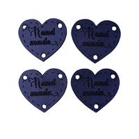 B86 - Handmade Kalp 2 Deri Etiket (4 Adet) - 23 mm Lacivert