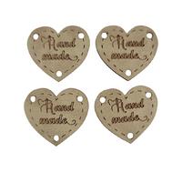 B87 - Handmade Kalp 2 Deri Etiket (4 Adet) - 23 mm Taş Rengi