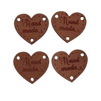 B88 - Handmade Kalp 2 Deri Etiket (4 Adet) - 23 mm Taba 