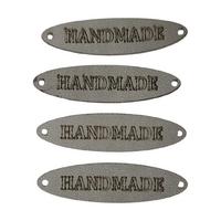 B92 - Handmade Deri Etiket (4 Adet) - 50 mm Gri