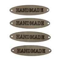 B93 - Handmade Deri Etiket (4 Adet) - 50 mm Taş Rengi