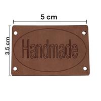 B97 - Handmade Büyük Deri Etiket ( 1 ADET ) - 5x3.5cm Taba