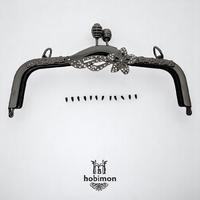 Çiçek Taşlı Metal Çanta Klipsi - Burs (SN11) / 21 cm - Antrasit (Vidalı)