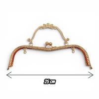 Çiçekli Antik Görünümlü Çanta Klipsi - Burs / 25 cm - Gold (Dikişli)
