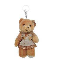 Çiçekli Kahverengi Elbiseli Ayıcık Anahtarlık & Çanta Süsü - 12 cm