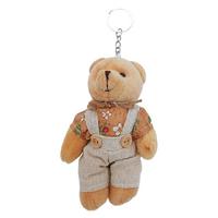 Çiçekli Kahverengi Pantolonlu Ayıcık Anahtarlık & Çanta Süsü - 12 cm