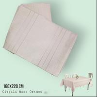 Çizgili Masa Örtüsü 160x220 - Bej