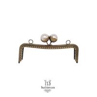 Desenli İnci Vidalı Çanta Klipsi - Burs (SN9 ) / 16 cm - Eskitme Gold (Dikişli)