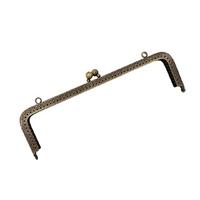 Desenli Kare Çanta Klipsi - Burs / 20 cm - Eskitme Gold (Dikmeli)