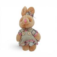 Ekose Desenli Elbiseli Tavşan Anahtarlık & Çanta Süsü - 14 cm