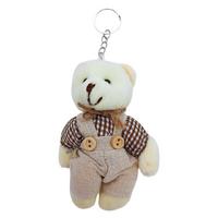 Ekose Desenli Kahvengi Pantolonlu Ayıcık Anahtarlık & Çanta Süsü - 12 cm
