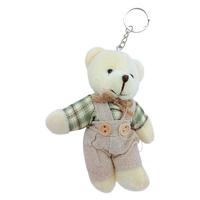 Ekose Desenli Yeşil Pantolonlu Ayıcık Anahtarlık & Çanta Süsü - 12 cm