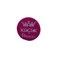 Fuşya Küçük Prenses Baskılı Ahşap Boncuk - 20 mm