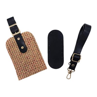 Hasır Kapaklı Askılı Telefon Çanta Kiti / Siyah - Fuşya